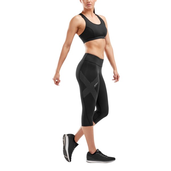 2XU Womens Mid-Rise Compression 3/4 Tights - Dotted Reflective Logo