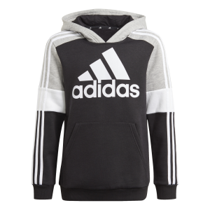Adidas Essentials Logo Colourblock Kids Hoodie - Black/Medium Grey Heather/White