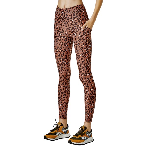 Running Bare Ab Waisted Power Moves Womens Training Tights - Leopard Print