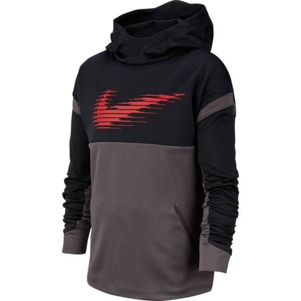 Nike Therma Graphic Pullover Kids Boys Hoodie - Black/Grey/University Red