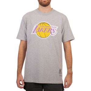 Mitchell & Ness Distressed Los Angeles Lakers Logo Mens Basketball T-Shirt - Grey/Marl
