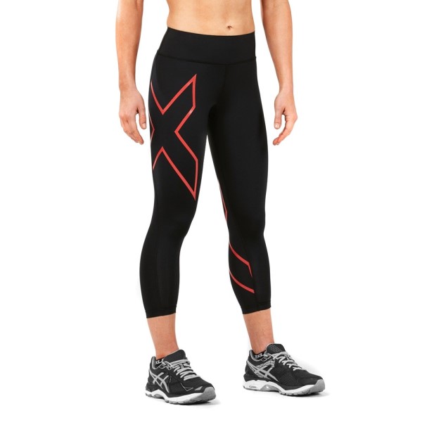 2XU Bonded Mid-Rise Womens 7/8 Compression Tights - Hibiscus/Black