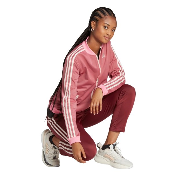 Adidas Sportswear Essentials 3-Stripes Womens Tracksuit Set - Shadow Red/Pink Strata/Wonder