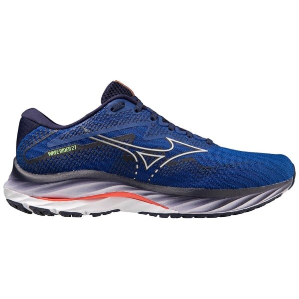 Mizuno Wave Rider 27 - Mens Running Shoes - Surf The Web/White/Neon Flame