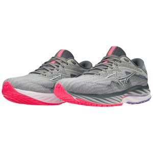 Mizuno Wave Rider 27 - Womens Running Shoes - Pearl Blue/White/High Vis Pink