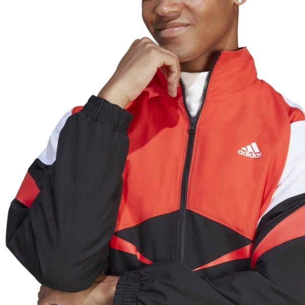 Adidas Colourblock Mens Tracksuit Jacket - Black/White/Bright Red