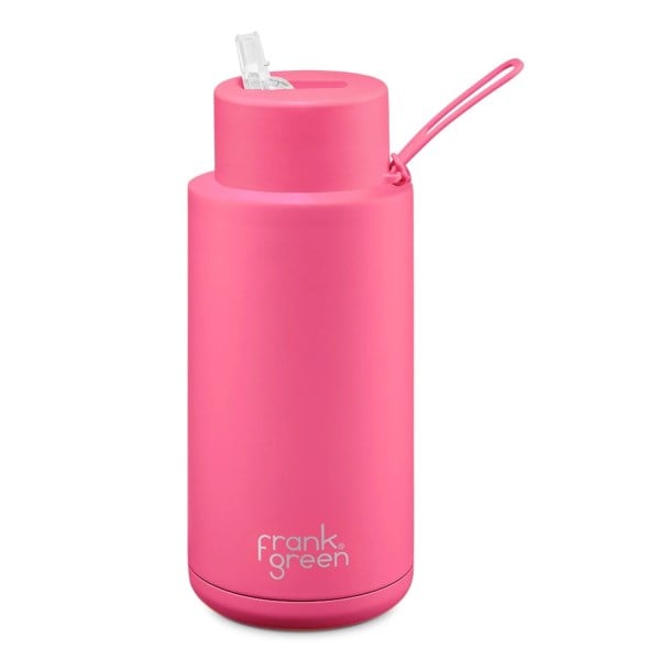 Frank Green Ceramic Reusable Straw Lid 1L Bottle - Neon Pink