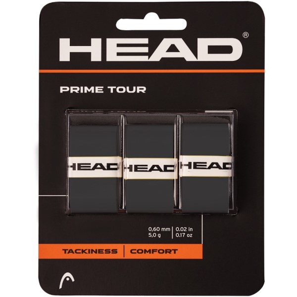 Head Prime Tour Tennis Overgrip - 3 Pack - Black