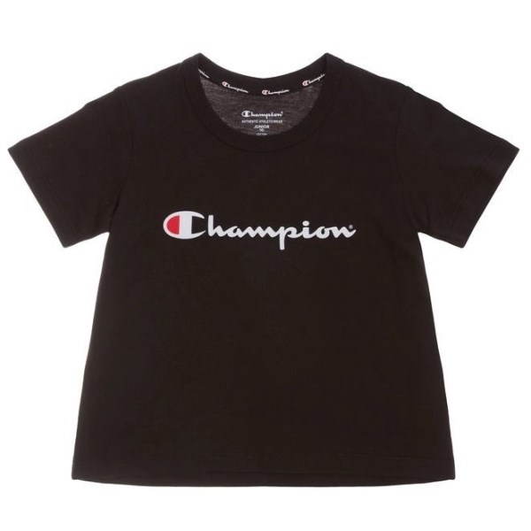 Champion Script Kids Girls Crop T-Shirt - Black