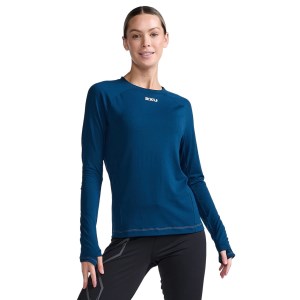2XU Ignition Base Layer Womens Running Long Sleeve Top - Moonlight/White Reflective