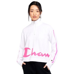 Champion EU Legacy Tape 1/4 Zip Womens Pullover - White/Pink