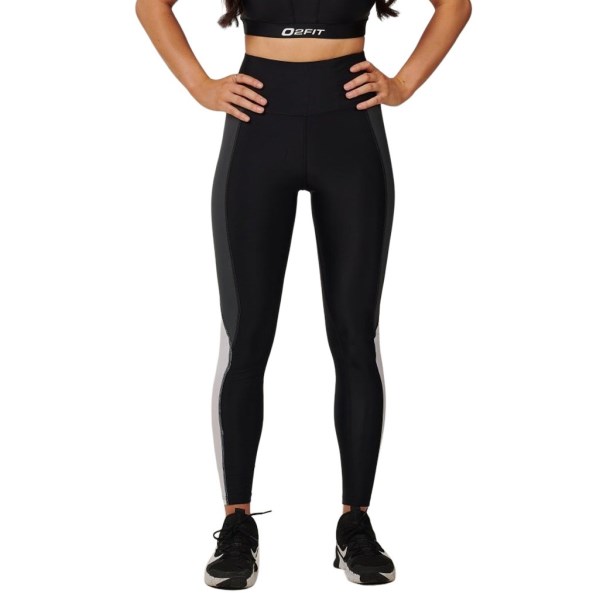 o2fit High Waist Womens Compression Tights - Black/Grey/White