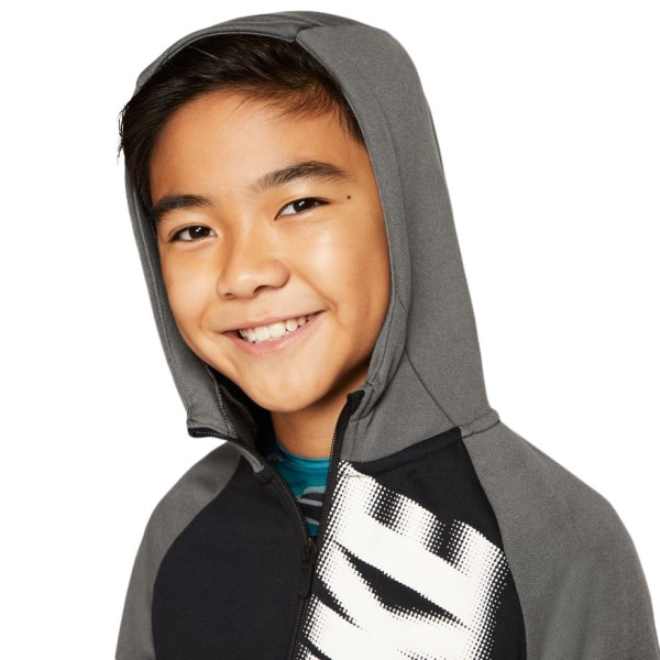 Nike Dri-Fit Graphic Full Zip Kids Boys Training Hoodie - Black/Iron Grey/White