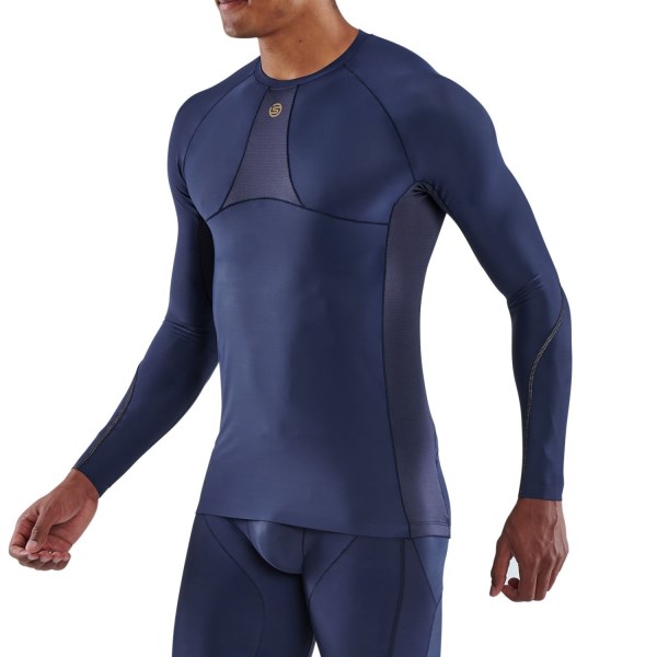 Skins Series-5 Mens Compression Long Sleeve Top - Navy Blue