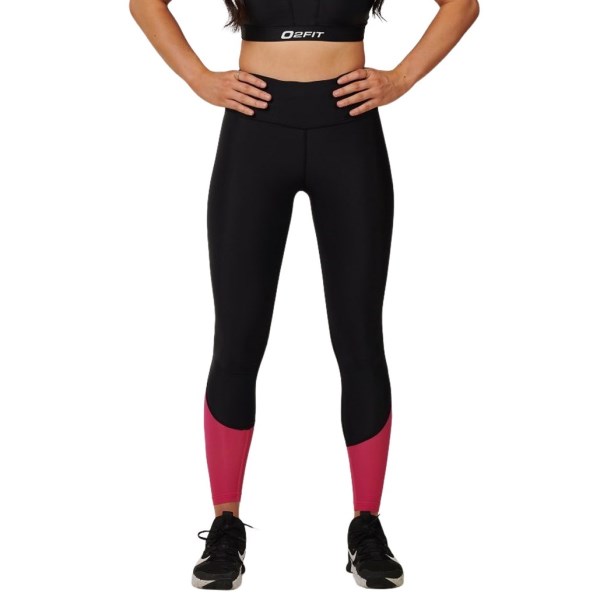 o2fit High Waist Womens Compression Tights - Black/Pink Mesh