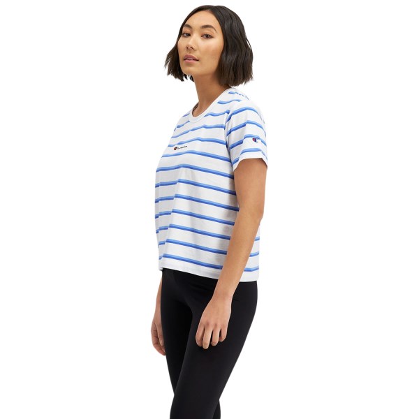 Champion Script Stripe Womens T-Shirt - White/Bluebell Stripe