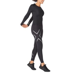 2XU Core Compression Womens Long Sleeve Running Top - Black/Silver