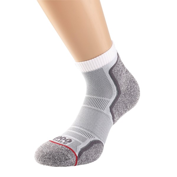 1000 Mile Run Anklet Mens Sports Socks - Twin Pack - White/Grey