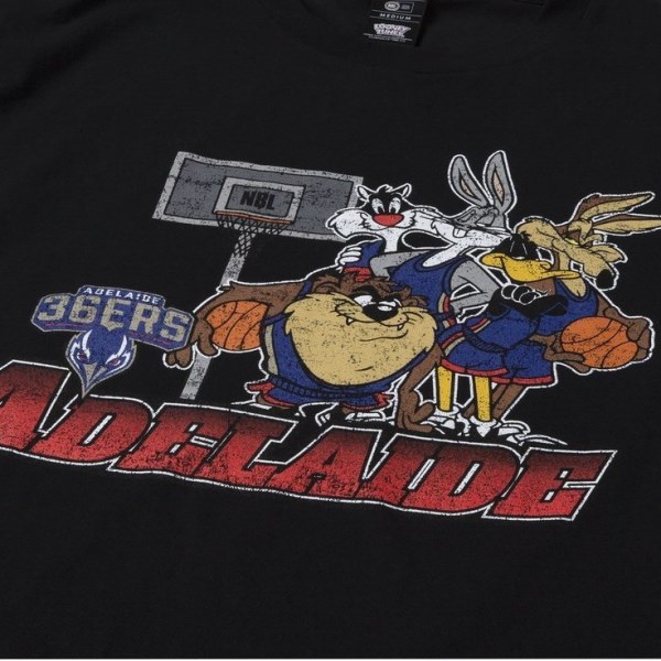 First Ever Adelaide 36ers Looney Tunes Vintage Mens Basketball T-Shirt - Black