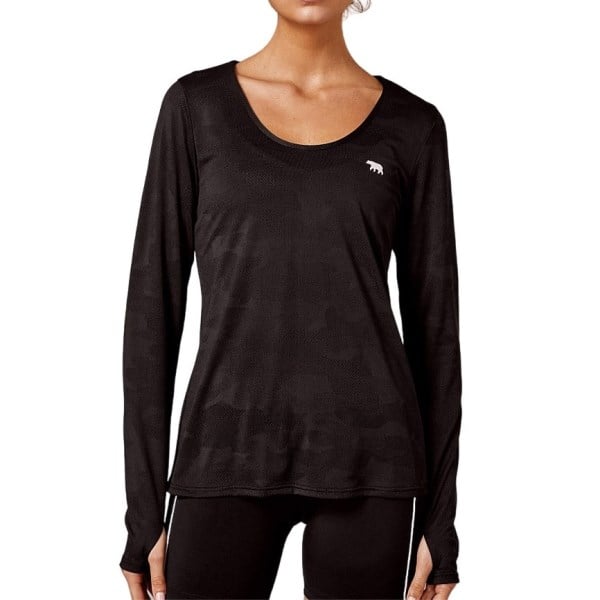Running Bare Warm Down Marathon Womens Long Sleeve Training T-Shirt - Black Camo