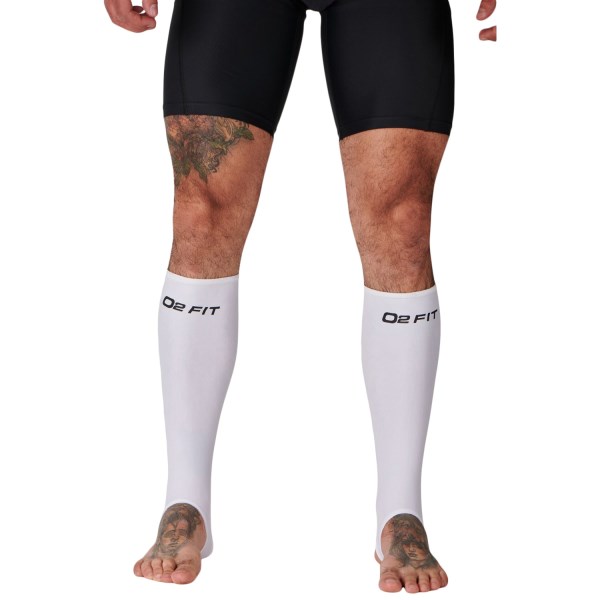 o2fit Unisex Compression Calf Guards With Stirrups - White