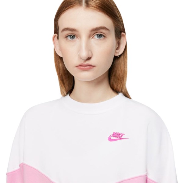 Nike Sportswear Heritage Fleece Crew Womens Sweatshirt - Pink Rise/White/Fire Pink