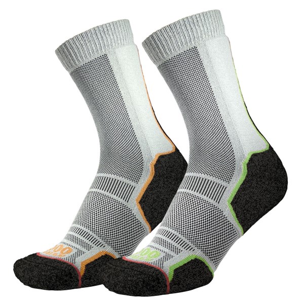 1000 Mile Trek Repreve Mens Trail Running Socks - Single Layer, Twin Pack - Black/Orange/Green