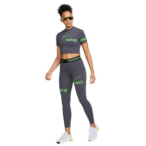 Nike Pro Dri-Fit Graphic Cropped Womens Training T-Shirt - Gridiron/Green Strike