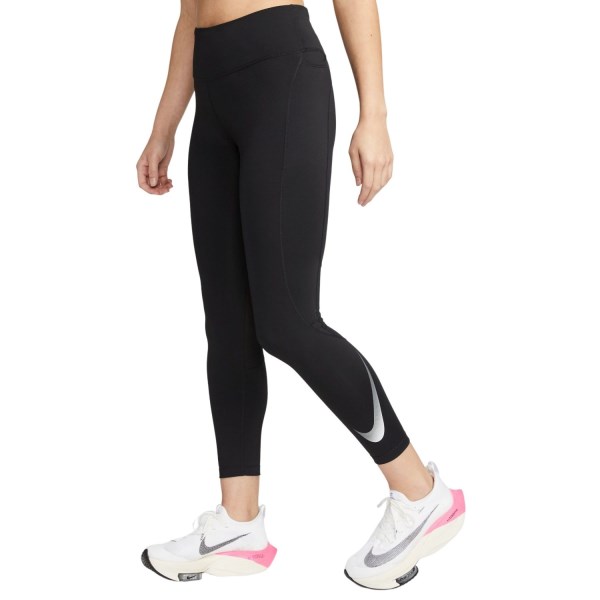 Nike Fast Mid-Rise 7/8 Womens Running Tights With Pockets - Black/Reflective Silver