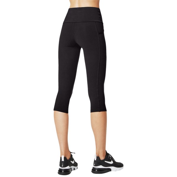 Running Bare Power Moves Ab Waisted Supplex Womens 3/4 Training Tights - Black