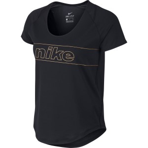 Nike 10K Glam Womens Short Sleeve Running T-Shirt - Black/Metallic Gold