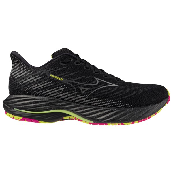 Mizuno Wave Rider 28 Energy In The Dark - Mens Running Shoes - Black/Silver/Sunny Lime