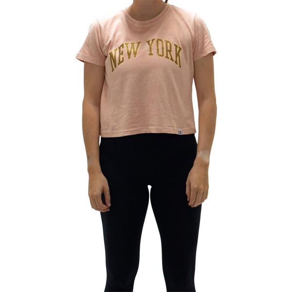 Majestic New York Yankees Archy Womens Baseball Crop T-Shirt - Apricot
