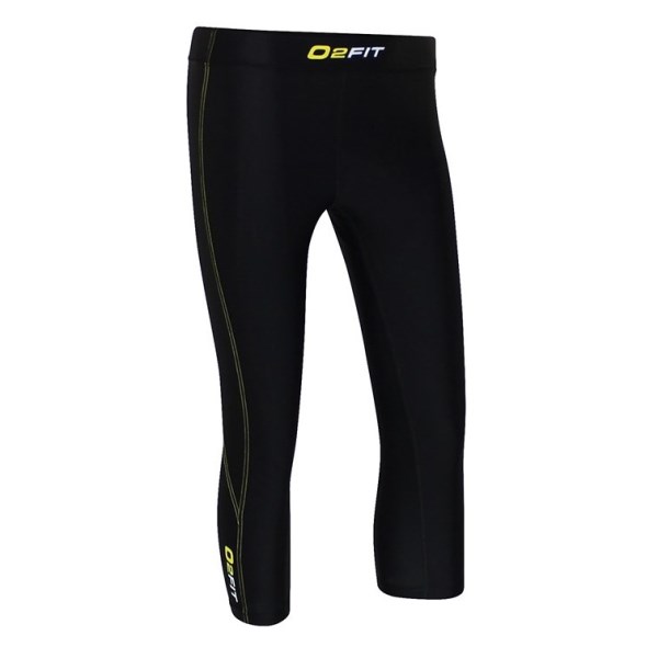 o2fit Womens Compression 3/4 Tights - Black/Yellow