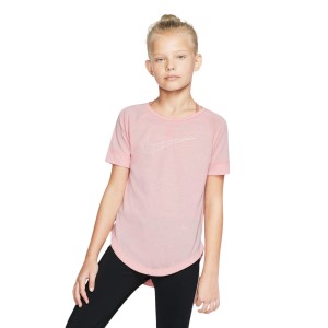 Nike Dri-Fit Trophy Graphic Kids Girls Training T-Shirt - Bleached Coral/White