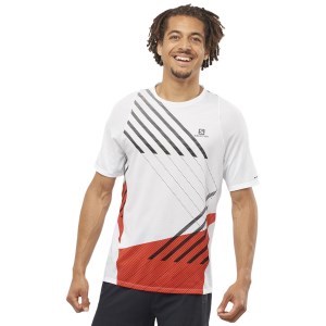 Salomon Sense Aero Mens Short Sleeve Running Top - White/Fiery Red/Black