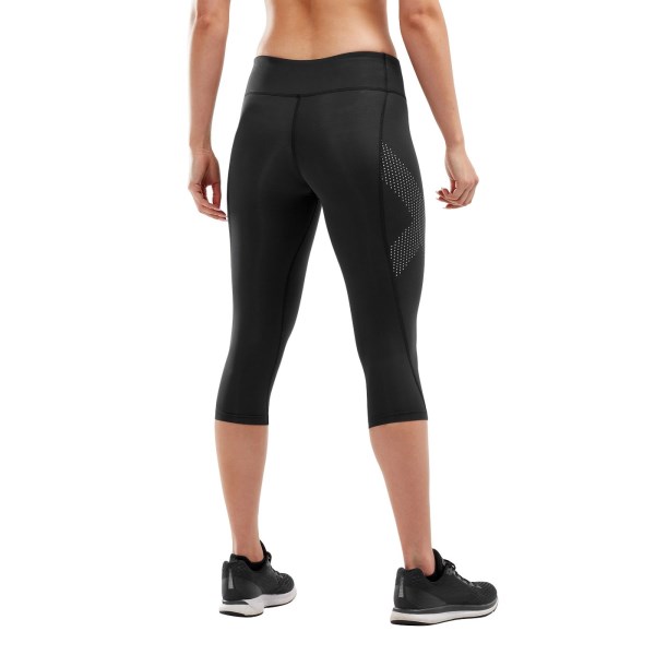 2XU Womens Mid-Rise Compression 3/4 Tights - Dotted Reflective Logo