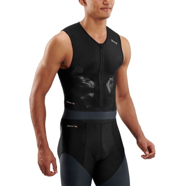 Skins DNAmic Triathlon Mens Compression Sleeveless Top Front Zip - Black/Carbon