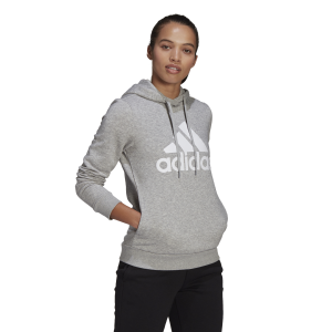 Adidas Essentials Relaxed Logo Womens Hoodie - Medium Grey Heather/White