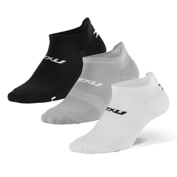 2XU Ankle Sports Socks - 3 Pack - Black/Grey/White