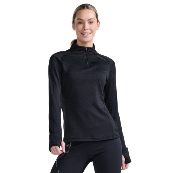 2XU Ignition 1/4 Zip Womens Long Sleeve Running Top - Black/Black Reflective