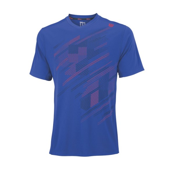 Wilson Blur Plaid V-Neck Mens Tennis T-Shirt - Blue Iris/Coal