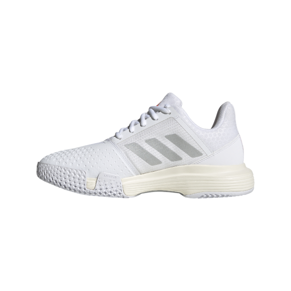 Adidas CourtJam Bounce - Womens Tennis Shoes - White/Silver Metallic/Solar Red