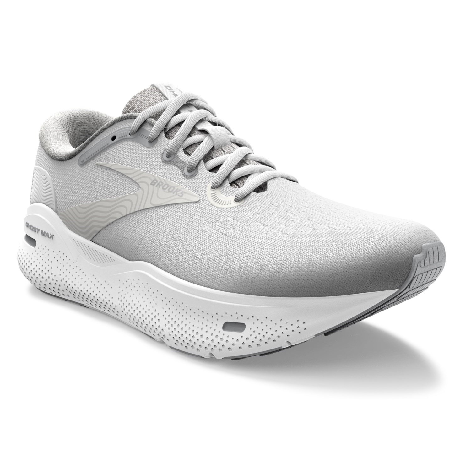 Brooks Ghost Max - Mens Running Shoes - White/Oyster/Metallic Silver ...