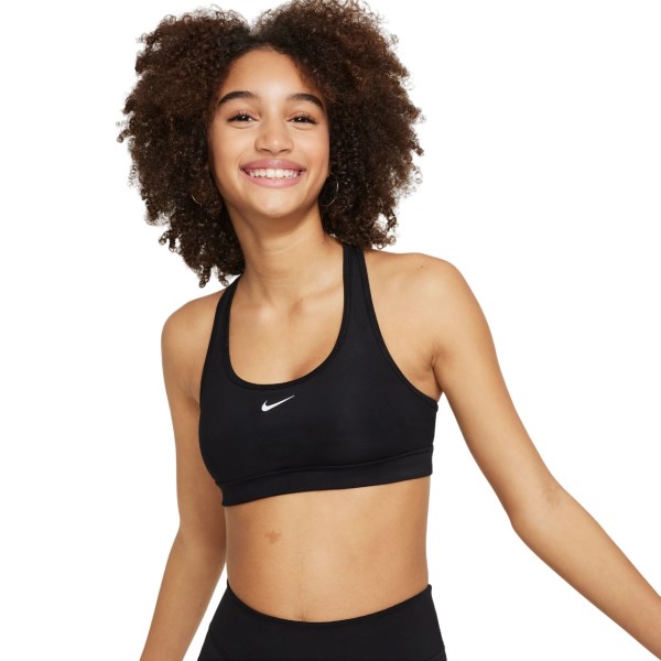 Nike Dri-Fit Swoosh Kids Girls Sports Bra - Black/White