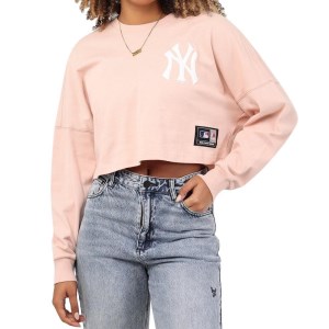Majestic New York Yankees Rando Crop Womens Long Sleeve Baseball T-Shirt - Pink