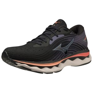 Mizuno Wave Sky 6 - Womens Running Shoes - Black/Hot Coral