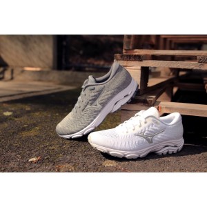 Mizuno Wave Inspire 16 Waveknit - Womens Running Shoes - White/Silver/Glacier Grey