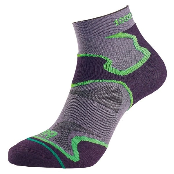 1000 Mile Anti Blister Fusion Anklet Womens Sports Socks - Double Layer - Black/Green