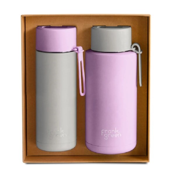 Frank Green Double Hydration Gift Set of 595ml and 1L Stainless Steel Straw Bottles - Lilac